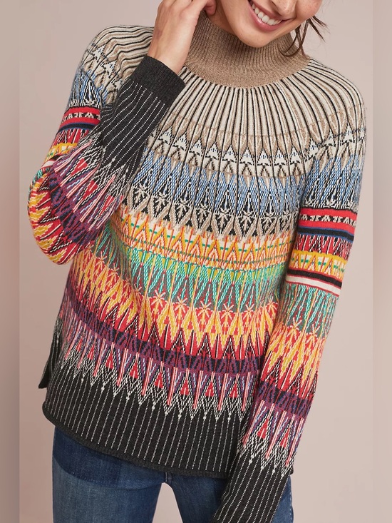 Anthropologie Sweaters - Maeve Anthropologie Sweater Prismatic Fair Isle Mock Neck Boho Multicolor Size S